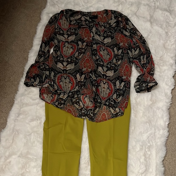 ❤️ 2 pc bundle BEGONVILLE pants set size 0 in mustard green Mittoshop Top size M - Picture 3 of 16